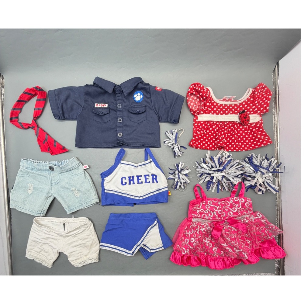 Build A Bear Clothing Lot Cheerleader Outfit Pom Poms Dress Shorts Uniform Tie